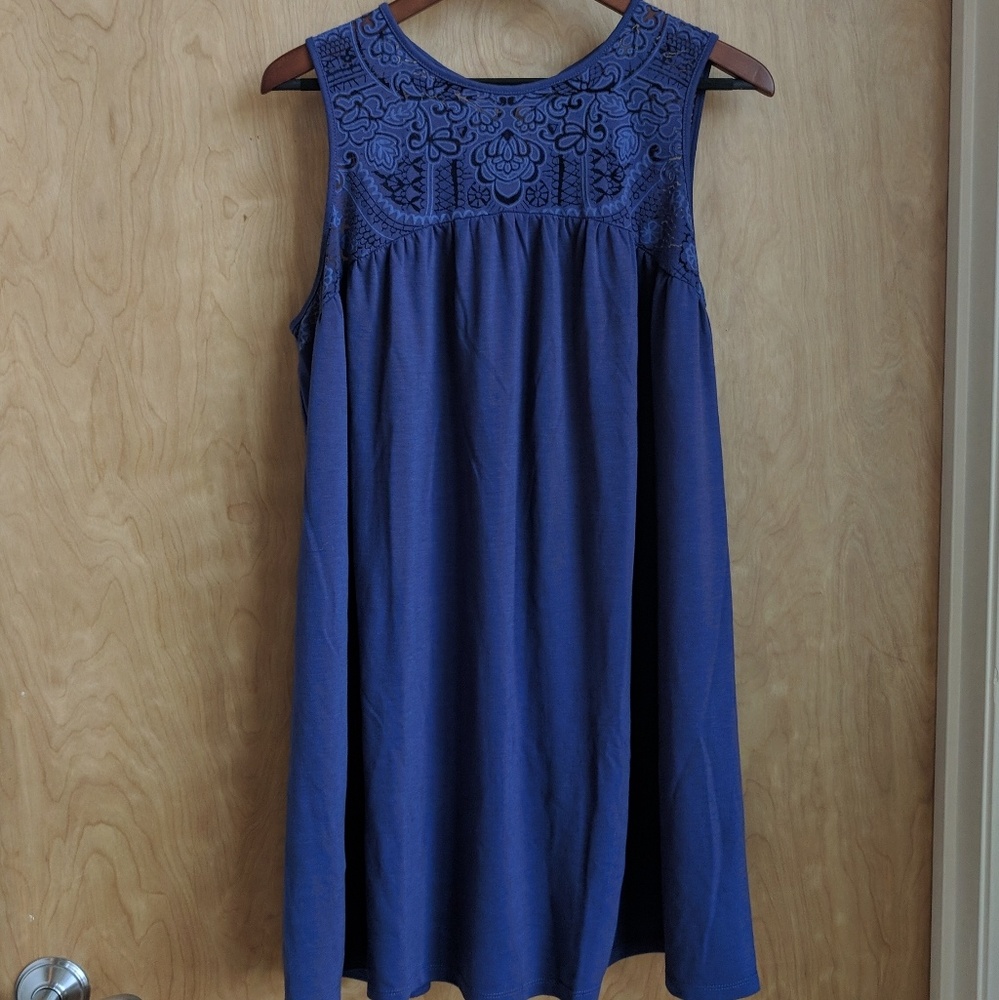 Blue Lace Yoke Swing Dress, sz Large